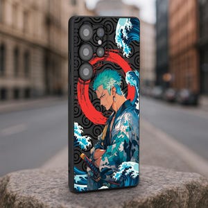 Samurai Waves Galaxy S25 S24 Case, Blue Katana Art Phone Cover for Samsung Galaxy S25 S24 S23 S22 Ultra Plus, Japanese Wave Galaxy FE Case