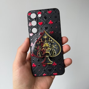 Capa para Galaxy S25 e S24 com caveira e cartão de espadas, capa de celular estilo pôquer gótico para Samsung Galaxy S25, S24, S23, S22 Ultra Plus, capa com arte Dark Ace para Galaxy FE