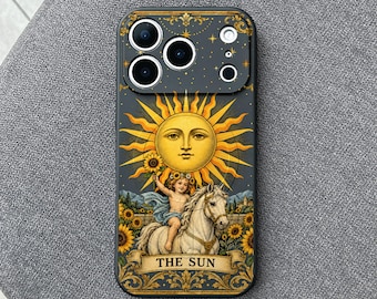The Sun Tarot Card iPhone 18 Pro Max Case, Celestial Gold Art Cover for iPhone 17 Pro Max 16 15 MagSafe, Samsung S26 S25 Ultra Pixel 10 Pro