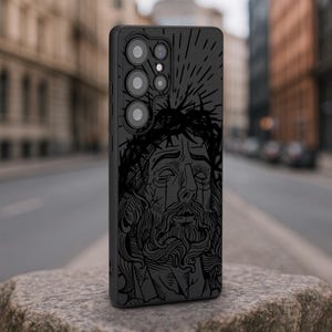 Jesus Crown Galaxy S25 S24 Case, Faith Art Phone Cover for Samsung Galaxy S25 S24 S23 S22 Ultra Plus, Christian Line Art Galaxy FE Case