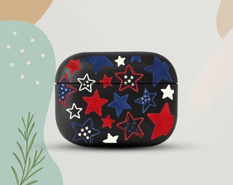 Stars AirPods 4 Eco Leather Case, Red Blue Star Pattern AirPods Cover, Retro Aesthetic AirPods Case