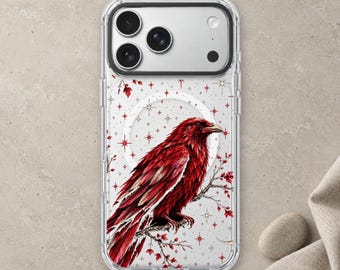 Red Raven iPhone 18 Pro Max Case, Gothic Crow Stars Y2K Cover for iPhone 17 Pro Max 16 15 MagSafe, Samsung S26 S25 Ultra Pixel 10 Pro