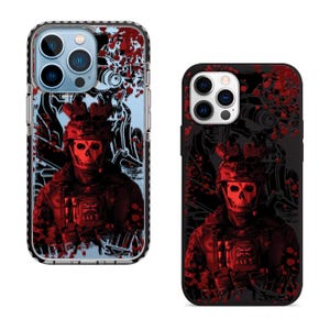 Funda para iPhone con diseño de soldado de calavera roja, funda MagSafe de guerrero táctico para iPhone 17, 16 y 15 Pro Max, diseño de calavera militar para Samsung S24, S25 Ultra y Pixel.
