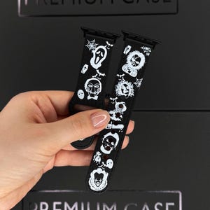 Horror Film Schurken Apple Watch Serie 10 Lederband für 40 41 mm Scary Killer iwatch Armband 44 mm 46 mm 49 mm Spooky Ghost Art Uhrenarmband