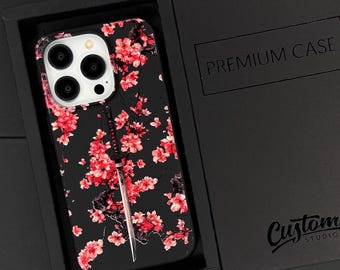 Samurai Sakura Sword iPhone 17 pro max-hoesje, Japanse kunst telefoonhoes voor iPhone 16 met MagSafe, kersenbloesem hoesje op maat