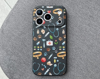 Veterinarian iPhone 17 Pro Max Case, Pet Doctor Phone Cover for iPhone 16 with MagSafe, Cute Vet Clinic Design