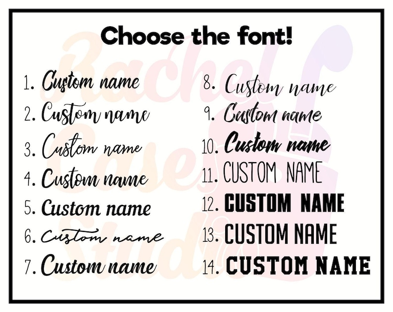 the font and numbers for a custom name