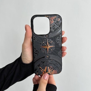 Coque pour iPhone 16 Pro Max Rose des vents, coque de téléphone au design nautique pour iPhone 15 avec MagSafe, coque personnalisée Boussole vintage