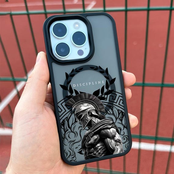 Spartan Warrior iPhone Case, Discipline MagSafe Phone Cover for iPhone 17 16 15 Pro Max, Greek Gladiator Design Samsung S24 S25 Ultra Pixel