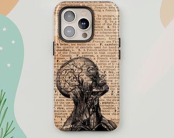 Vintage Brain Anatomy iPhone 17 Pro Max Case, Skull Head Sketch Phone Cover for iPhone 16 with MagSafe, Medical Art Samsung S25 S26