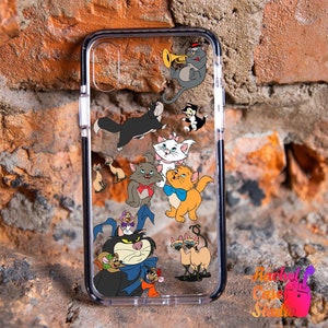 Disney Cats iPhone 16 MagSafe Compatible Case Cartoon Kittens Disney Black Leather iPhone Case Custom iPhone 16 Pro Case Clear Cover