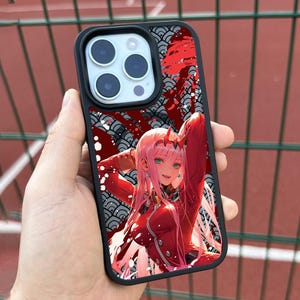 Pink Demon Girl iPhone 16 Pro Max Case, Anime Art Phone Cover for iPhone 15 with MagSafe, Custom Manga Case
