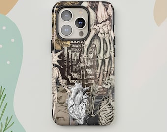 Vintage Skeleton Anatomy iPhone Case, Dark Medical Collage Phone Cover for iPhone 17 16 15 Pro Max, Gothic Art Design Samsung S25 S26 Ultra