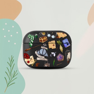 Custodia in ecopelle Magic World per AirPods Pro 3, custodia per AirPods Wizard School, custodia per AirPods Spell Book Potion Fantasy