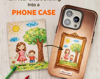 Custom Kids Drawing iPhone Case, Personalized Child Art Phone Cover, Family Gift