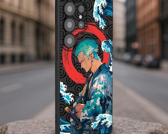 Samurai Waves Galaxy S25 S24 Case, Blue Katana Art Phone Cover for Samsung Galaxy S25 S24 S23 S22 Ultra Plus, Japanese Wave Galaxy FE Case