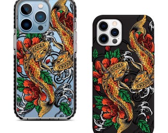 Koi Fish iPhone 17 Pro Max Case, Japanese Carp Floral Art Cover for iPhone 16 with MagSafe Samsung S25 FE S26 Ultra