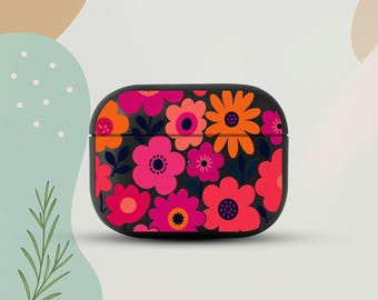 Retro Floral AirPods 4 Eco Leather Case, Bold Flower AirPods Cover, Scandinavian Floral AirPods Case