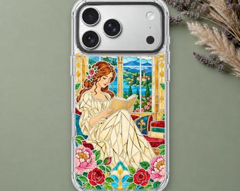 Stained Glass Reader iPhone 18 Pro Max Case, Bookish Window Cover for iPhone 17 Pro Max 16 15 MagSafe, Samsung S26 S25 Ultra Pixel 10 Pro