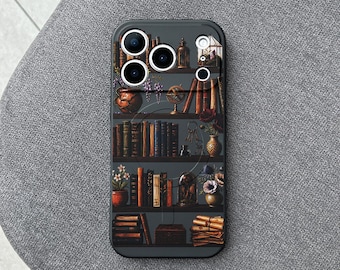 Vintage Bookshelf iPhone 17 Pro Max Case, Dark Academia Library Phone Cover for iPhone 16 with MagSafe, Book Lover Gift Samsung S25 S26