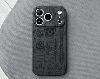 Anatomy Skull iPhone 18 Pro Max Case, Vintage Medical Gothic Phone Cover for iPhone 17 with MagSafe, Dark Science Design