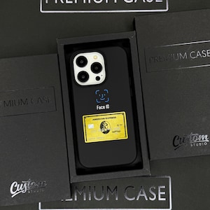Gold Card Face ID iPhone 16 Pro Max Hülle, Luxus Card Design Phone Cover für iPhone 15 mit MagSafe, Modern Custom Case Samsung S24 FE S25