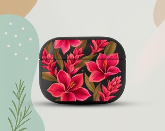 Pink Hibiscus AirPods 4 Eco Leather Case, Tropical Floral AirPods Cover, Hawaiian Flower AirPods Case