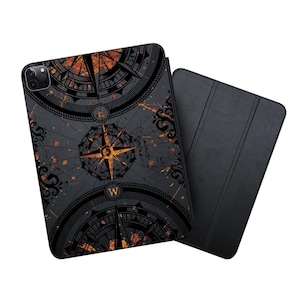 Etui na iPada z mapą kompasową w stylu vintage, rustykalna osłona nawigacyjna