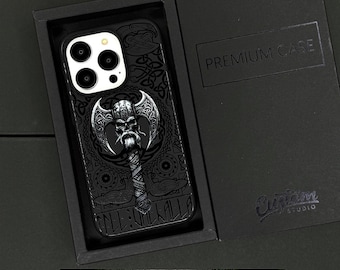 Viking Skull iPhone 17 Pro Max-hoesje, Noorse bijltelefoonhoes voor iPhone 16 met MagSafe, Celtic Warrior-hoesje Samsung S24 FE S25 Pixel op maat