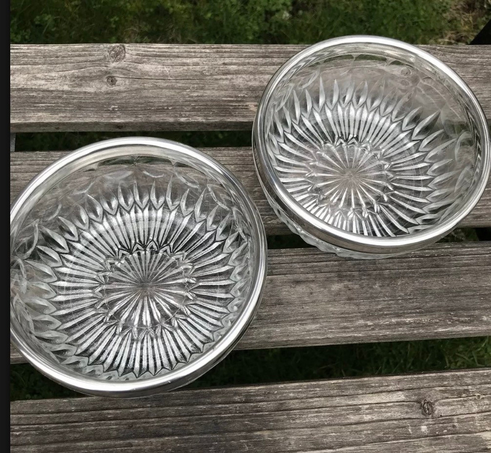 Vintage Crystal Bowls Silver Rimmed Cut Salad Set of two 6 Etsy