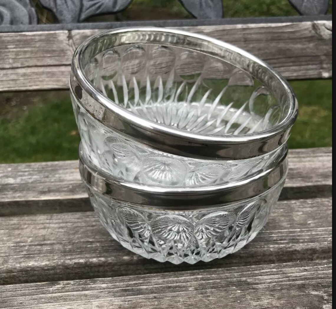 Vintage Crystal Bowls Silver Rimmed Cut Salad Set of two 6 Etsy
