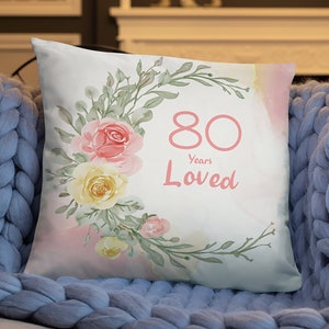 80th Birthday Gifts for Women • 80 Year Old Female • 80 Years Loved Since 1942 • Decorative Throw Pillows for Grandma • Great Grandma Gift