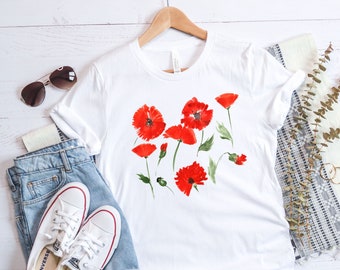 Vintage watercolor red poppy shirt ∙ Premium Botanical Short-Sleeve Unisex T-Shirt