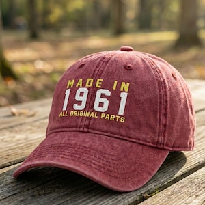 65th Custom Birthday Embroidered Hat • Born in 1961 Headwear Gift • Personalized Cotton Twill Cap