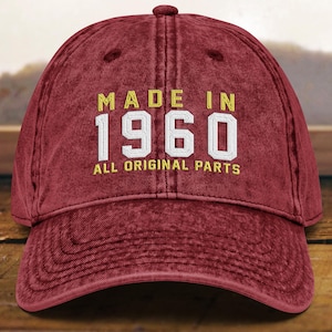 65th Birthday gift • Vintage Embroidered Hat for 65th Birthday • Born In 1960 Cotton Twill Cap
