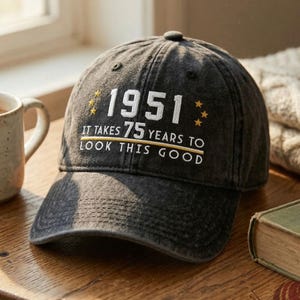 75th Birthday Gift Custom Embroidered Hat • Aged to Perfection 1951 • Personalized Vintage Dad Hat