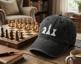 Chess Themed Embroidered Hat • Gift For Chess Club Player