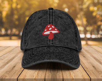 Mushroom Embroidered Cotton Twill Cap: Botanical Gift