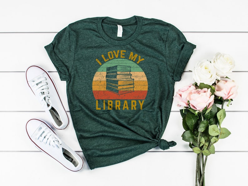 I love My Library T-Shirt, Librarian Shirt, Vintage Gift for Librarian, Bookworm Shirt, Gift Shirt for Book Lover image 1