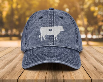 Embroidered Cow Cotton Twill Cap - Farmer Gift