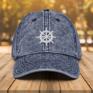 Ship Wheel Vintage Cotton Twill Cap • Nautical Style Dad Hat • Cruise Ship Embroidered Hat • Gift For Retired Captain