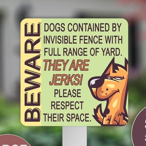 Beware of Dog, Metal Dog Sign, Dogs Contained By, Invisible Fence Sign, Dog Owner Gift, Pet Yard Sign, Warning Sign, Electric Fence Signs