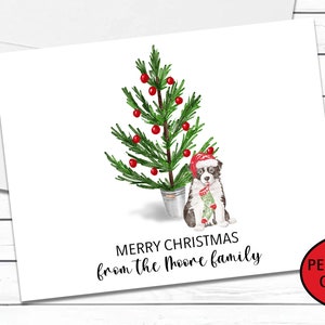 Border Collie Dog Christmas Card Set, Personalized Holiday Card Set, Fun Christmas Cards, Blank Greeting Cards, Christmas Tree Note Cards
