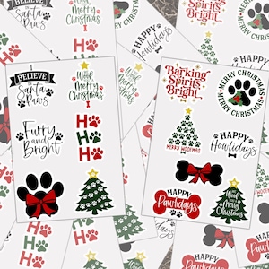 Dog Quotes, Christmas Stickers, Sticker Sheet, Journal Sticker, Happy Pawlidays, Santa Paws, Christmas Tree, Paw Print, Dog Bone Bow, Wreath