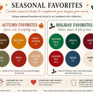 The image is a collection of seasonal color swatches for fall, winter, and holiday designs, featuring various shades of brown, green, orange, and red.