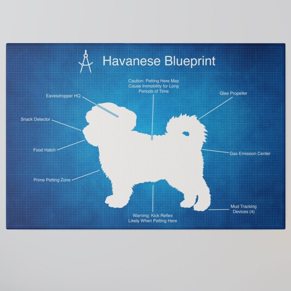 Havanese Blueprint Canvas, Dog Owner Gift, Whimsical Canvas Art Print, Havanese Dog Lover Gift, Dog Mom Gift, Retro Metal Sign, Dog Wall Art