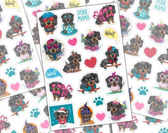 Dachshund Sticker Sheet, Cartoon Dogs, Small Dog Sticker, Holiday Stickers, Puppy Stickers, Sausage Dog Sticker for Notebook Personalized