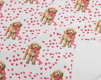 Golden Doodle & Hearts Plush Velveteen Throw Blanket, Movie Night Couch Blanket, Dog Lover Cozy Bed Blanket Gift for Mom, Cute Dog Mama Gift