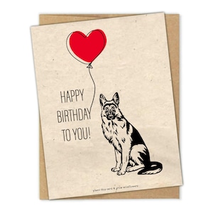 Plantable Paper German Shepherd Happy Birthday Card, Eco Friendly Seed Card, Wildflower Garden Flower Seeds, Floral Seed Paper Handmade Card