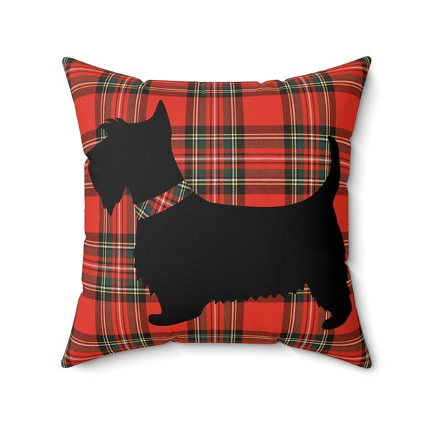 Tartan Scottie Dog Pillow, Faux Suede Square Christmas Tartan Pillow, Dog Lover Decorative Pillow, Holiday Pillow, Plaid Pillow Dog Mom Gift